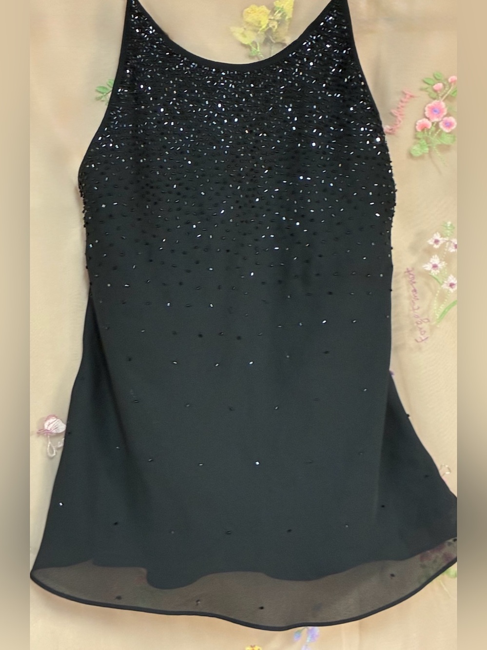Vintage Y2K Chelsea Nites Black Beaded Chiffon Cami Top Size 16